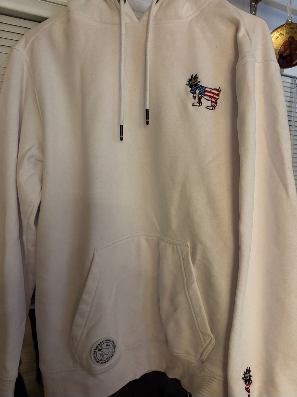 Men's Cream Hoodie with Flag Moose Patch - Unbranded